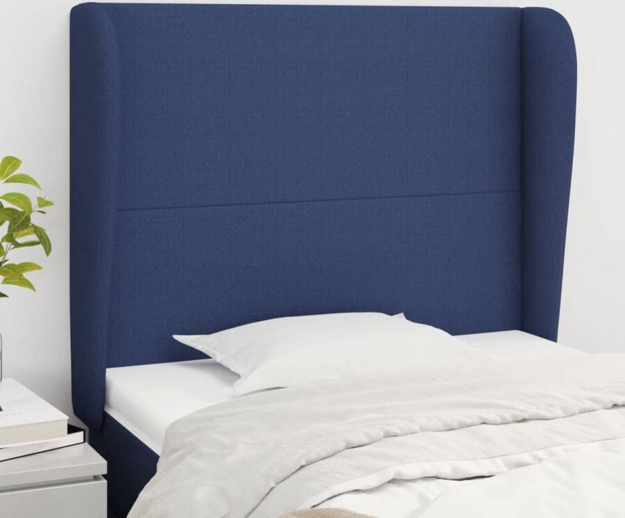 The Living Store klassiek hoofdbord blauw stof verstelbare hoogte stevige poten comfortabele ondersteuning