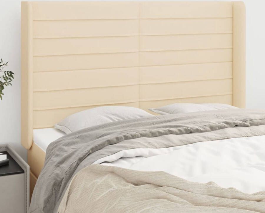 The Living Store Klassiek Hoofdbord Complete Uitstraling Duurzaam Materiaal Stevige Poten Verstelbare Hoogte Comfortabele Ondersteuning Kleur Crème Afmetingen 147x16x118 128 cm
