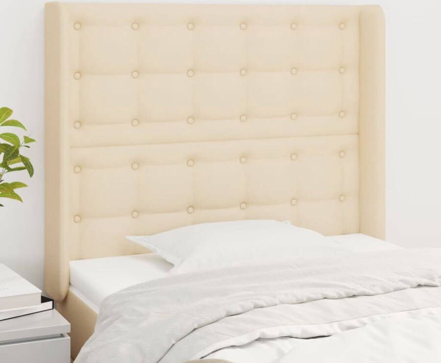 The Living Store Klassiek Hoofdbord Crème 93x16x118 128 cm Duurzaam materiaal Klassieke Hoofdbord Creme Bedhoofd Stoffen Hoofdbord Leeshoek - Foto 2