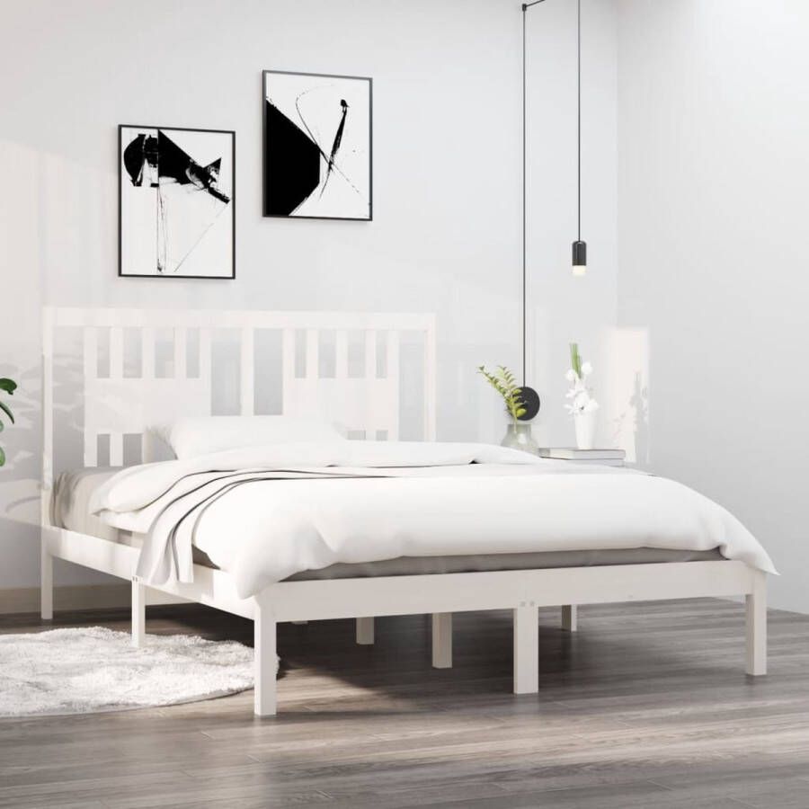 The Living Store Klassiek Houten Bedframe 195.5 x 146 x 100 cm Massief grenenhout Geschikt voor 140 x 190 cm matras Klassieke Houten Bed Frame Massief Grenenhout Bed Wit Bed Frame Bed Frame 140x190 Bed Frame Met Hoofdeinde - Foto 2
