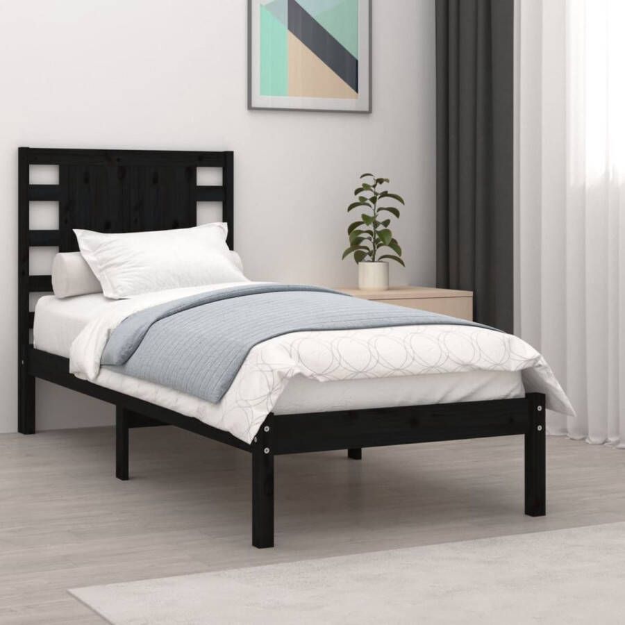 The Living Store Bedframe massief hout zwart 75x190 cm 2FT6 Small Single Bedframe Bedframes Eenpersoonsbed Bed Bedombouw Ledikant Houten Bedframe Eenpersoonsbedden Bedden Bedombouwen Ledikanten - Foto 3