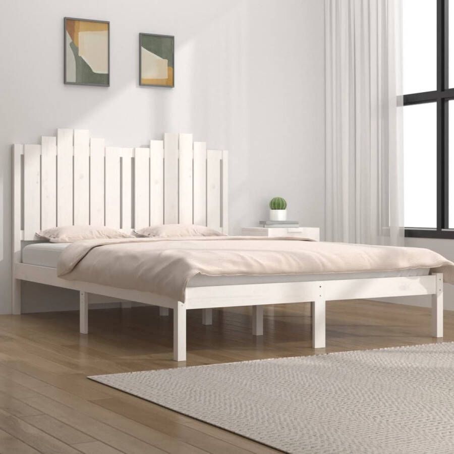 The Living Store Bedframe massief grenenhout wit 200x200 cm Bedframe Bedframes Tweepersoonsbed Bed Bedden Bedombouw Dubbel Bed Frame Bed Frame Ledikant Houten Bedframe
