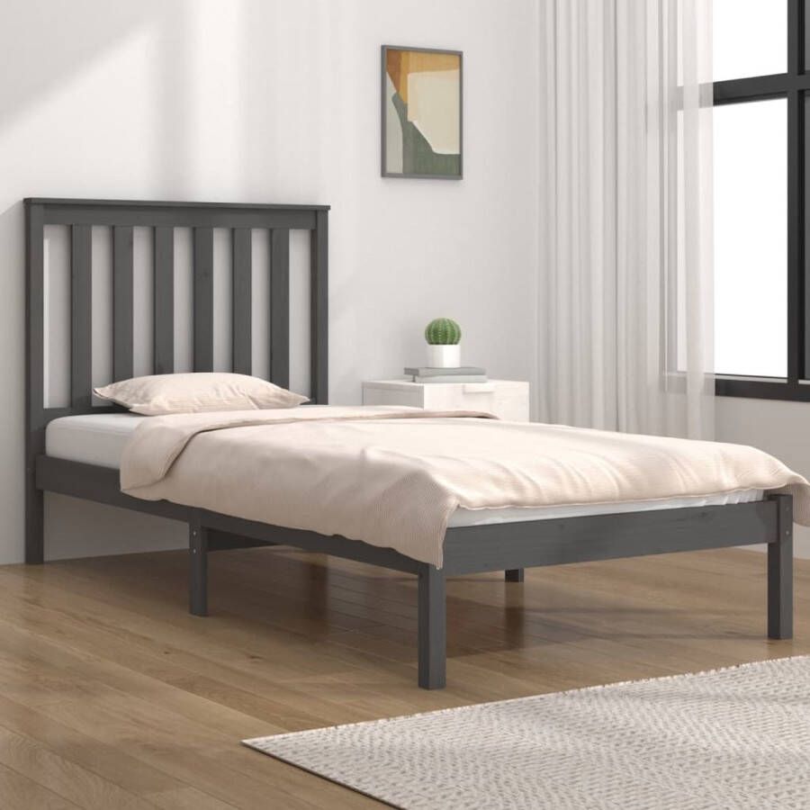 The Living Store Bedframe massief grenenhout grijs 90x200 cm Bedframe Bedframes Eenpersoonsbed Bed Bedombouw Enkel Bed Frame Bed Frame Ledikant Houten Bedframe Slaapmeubel