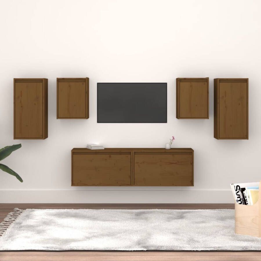 The Living Store Klassiek Serie Televisiekasten Set van 6 Massief grenenhout Honingbruin - Foto 2