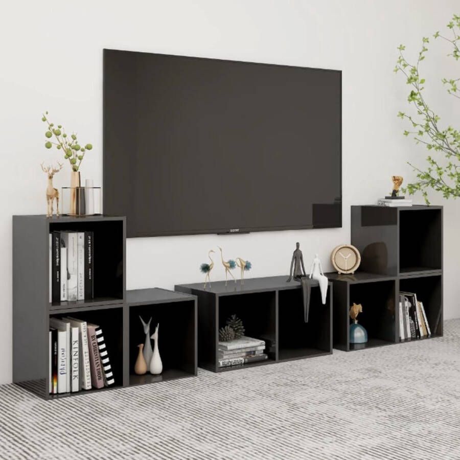 The Living Store TV-meubelset Living 37 x 35 x 37 cm 72 x 35 x 36.5 cm Hoogglans grijs Spaanplaat - Foto 2