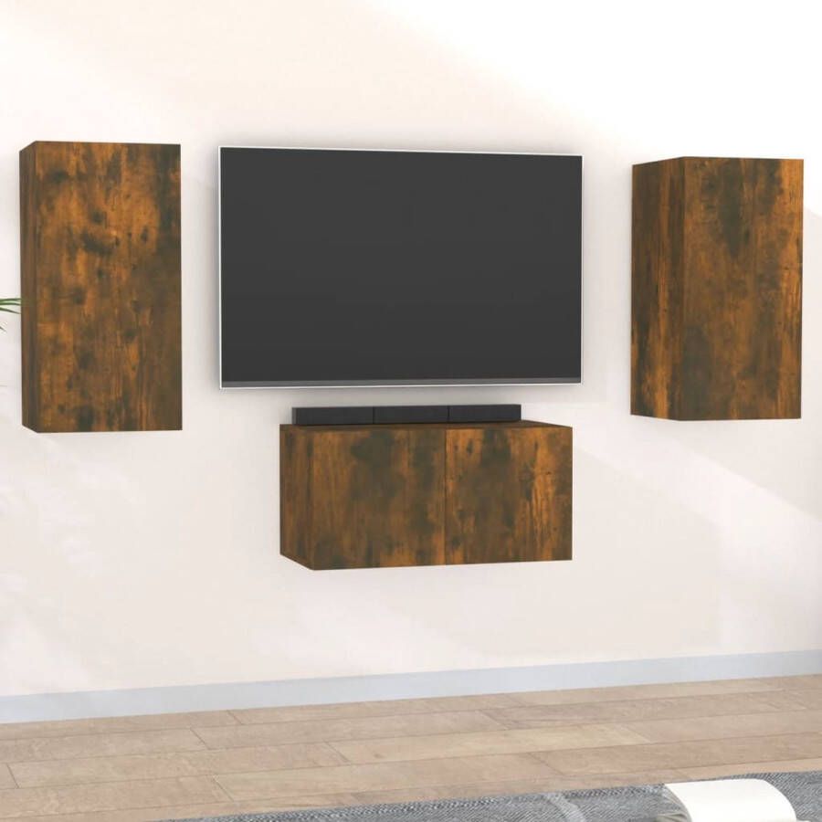 The Living Store Klassiek Televisiekastenset TV-meubel 60x30x30 cm 2x TV-meubel 30.5x30x60 cm Smoked Oak stevig materiaal met voldoende opbergruimte Wandgemonteerde functie Montagehandleiding inbegrepen - Foto 2