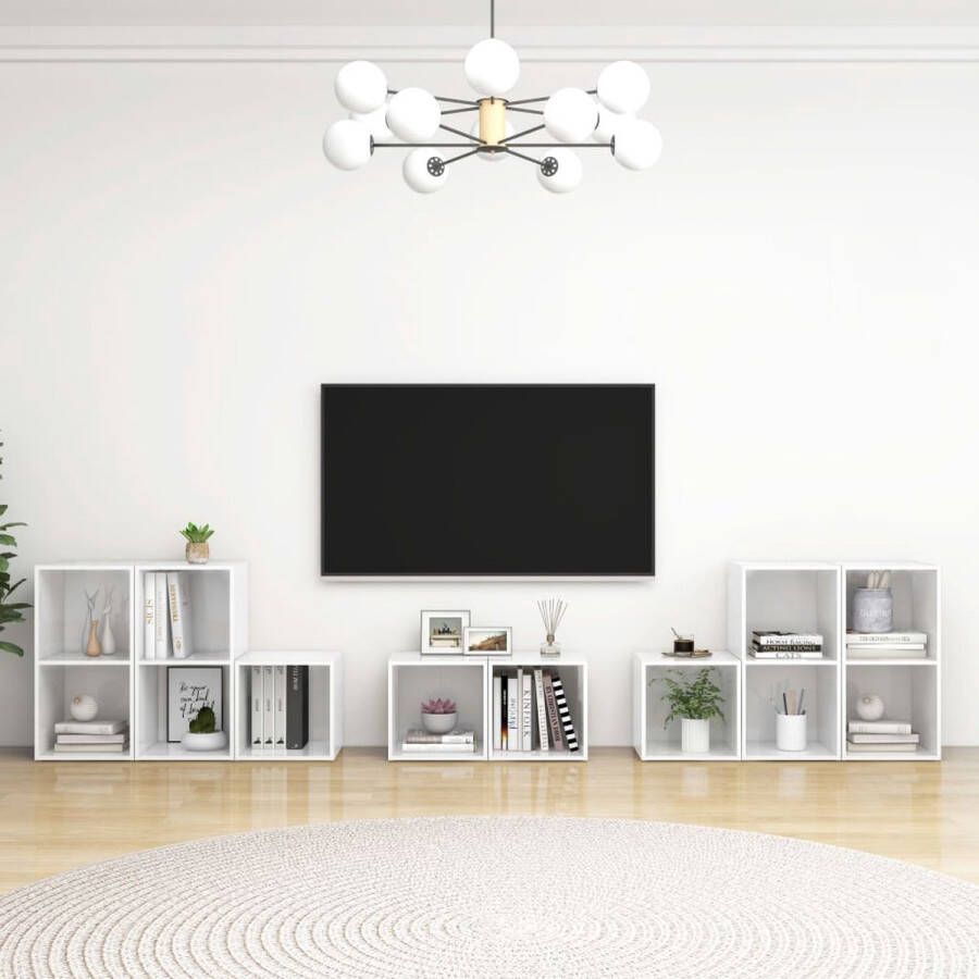 The Living Store Klassiek TV Meubel Set Hoogglans Wit 37x35x37 cm 72x35x36.5 cm - Foto 2