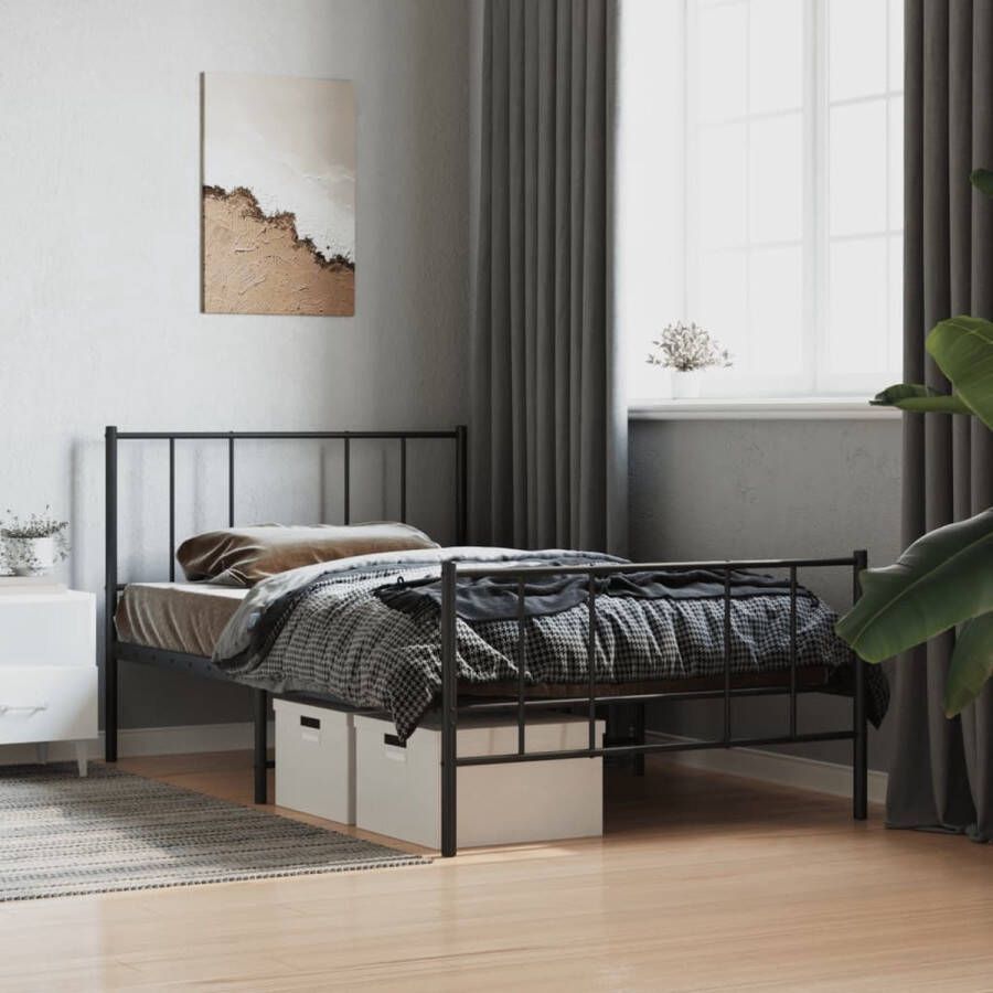 The Living Store Bedframe met hoofd- en voeteneinde metaal zwart 100x190 cm Bed