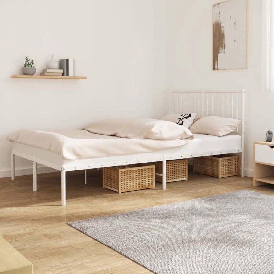 The Living Store Klassieke Bedframe Metaal Wit 196 x 125 x 90.5 cm Robuust en Comfortabel Klassieke Bed Frame Metalen Bedframe Wit Staal Bedframe Boxspring Bed