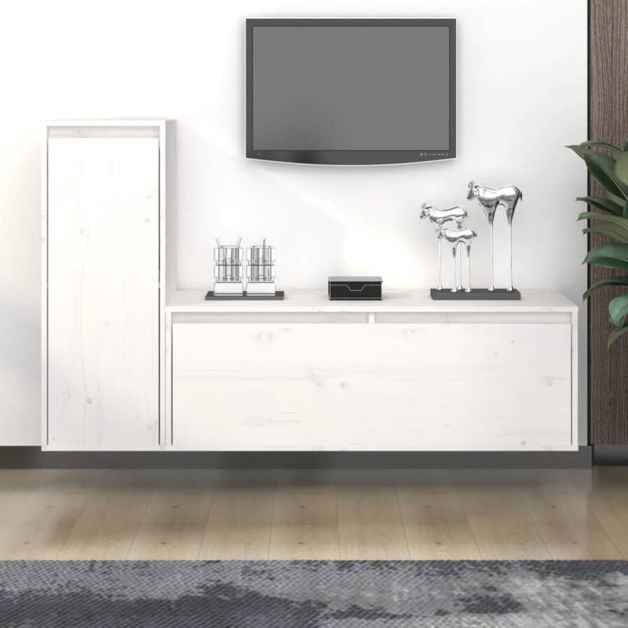 The Living Store Klassieke televisiekast wit massief grenenhout 100x30x35cm 30x30x80cm - Foto 2