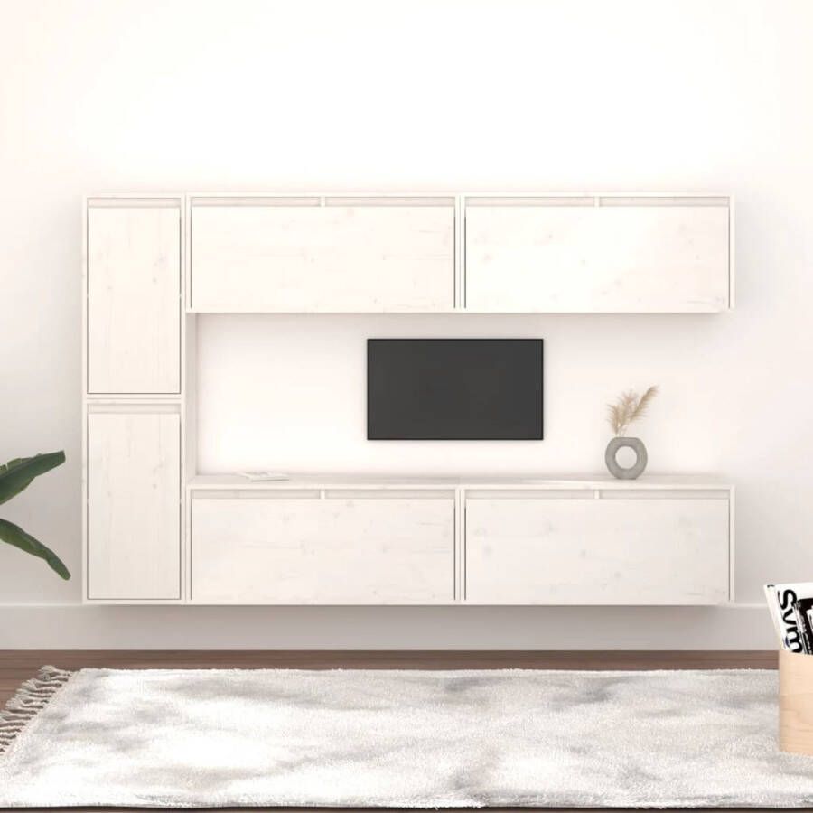 The Living Store Klassieke Televisiekasten Hangkasten Massief grenenhout Trendy design Wit Montage vereist - Foto 2