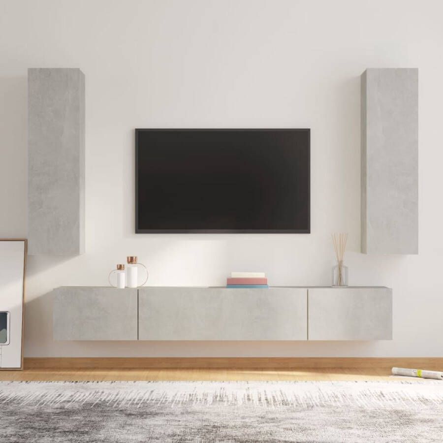 The Living Store TV-meubelset betongrijs 2x 100 x 30 x 30 cm en 2x 30.5 x 30 x 110 cm Hoge kwaliteit bewerkt hout - Foto 2