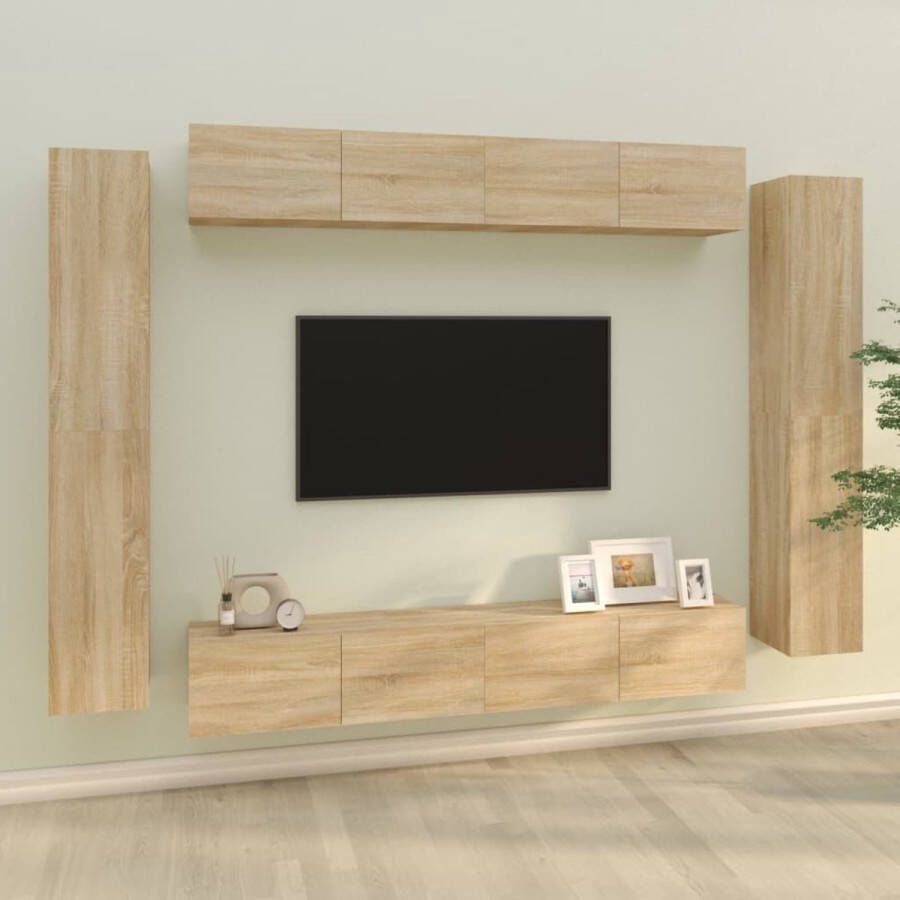 The Living Store Klassieke televisiekastenset 100x30x30 cm Sonoma eiken Voldoende opbergruimte en wandgemonteerde functie - Foto 2