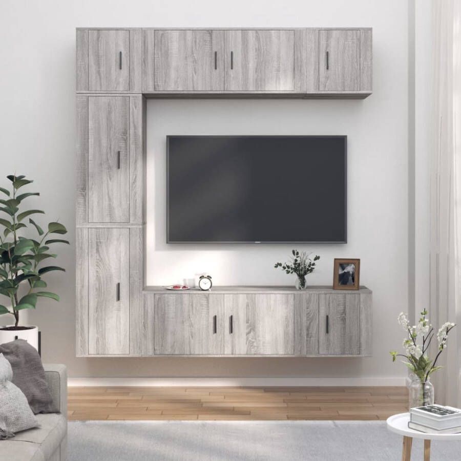 The Living Store TV-Meubel Set Grijs Sonoma Eiken 2x 100x34.5x40 cm 2x 40x34.5x80 cm 3x 40x34.5x40 cm - Foto 2