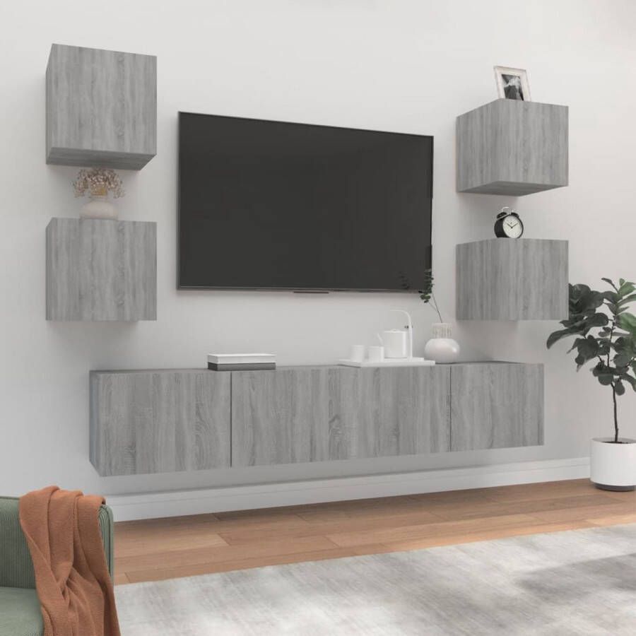 The Living Store Klassieke Televisiekastenset 2x 80 x 30 x 30 cm + 4x 30.5 x 30 x 30 cm Grijs Sonoma Eiken - Foto 2