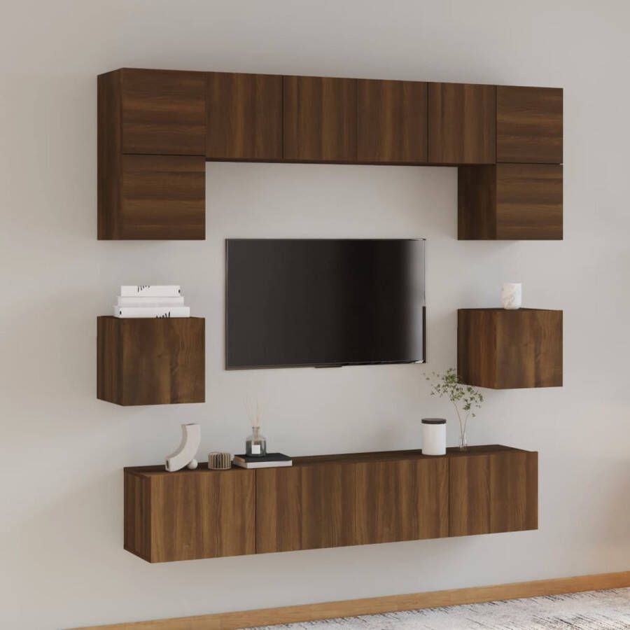 The Living Store Televisiemeubelset klassiek design bewerkt hout bruineiken 60x30x30 80x30x30 30.5x30x30 cm - Foto 2