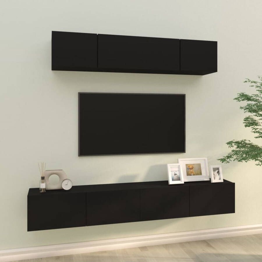 The Living Store Tv-meubelset Massief Hout 60x30x30 cm + 80x30x30 cm Zwart - Foto 2