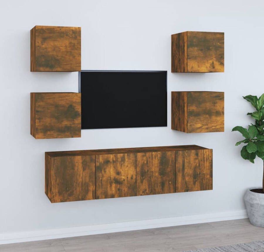 The Living Store TV-meubelset Gerookt eiken 2x 60x30x30cm + 4x 30.5x30x30cm - Foto 2