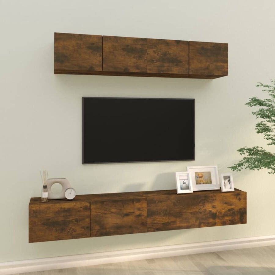 The Living Store Klassieke Televisiekastenset 60x30x30cm 80x30x30cm Trendy design wandgemonteerde functie - Foto 2