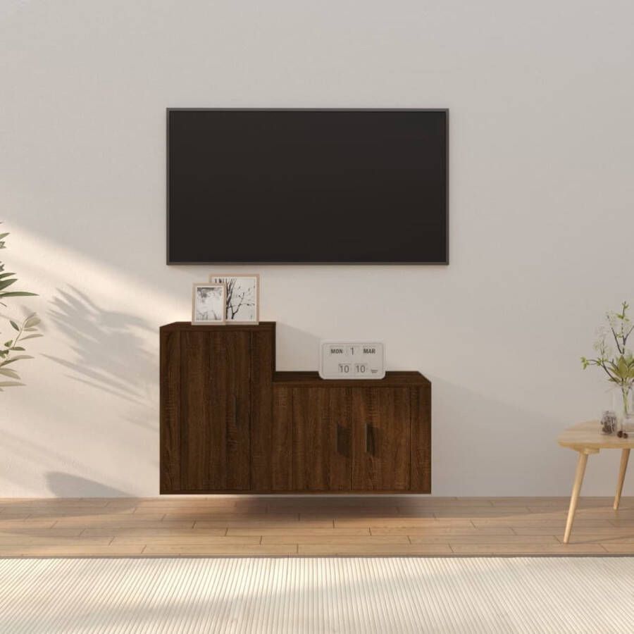 The Living Store Klassieke televisiekastenset bewerkt hout opbergruimte wandgemonteerd bruineiken 57x34.5x40 cm 40x34.5x60 cm - Foto 2