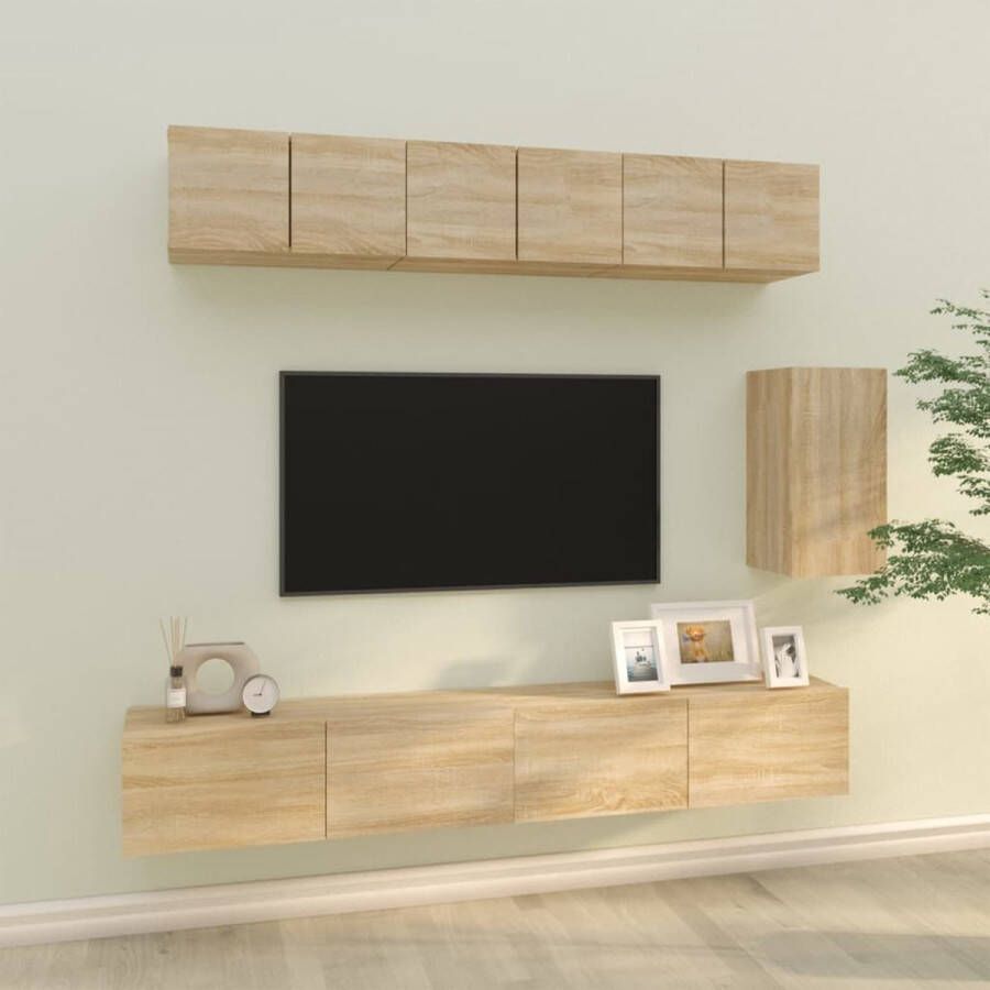 The Living Store TV-meubelset Klassiek Sonoma Eiken Wandgemonteerd 3x 60x30x30cm 1x 30.5x30x60cm 2x 100x30x30cm - Foto 2