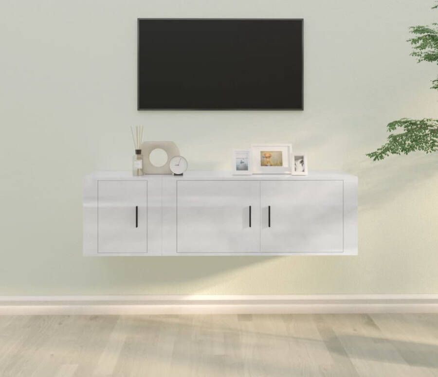 The Living Store klassieke televisiekastenset bewerkt hout wandgemonteerd hoogglans wit 100 x 34.5 x 40 cm praktische deuren - Foto 2