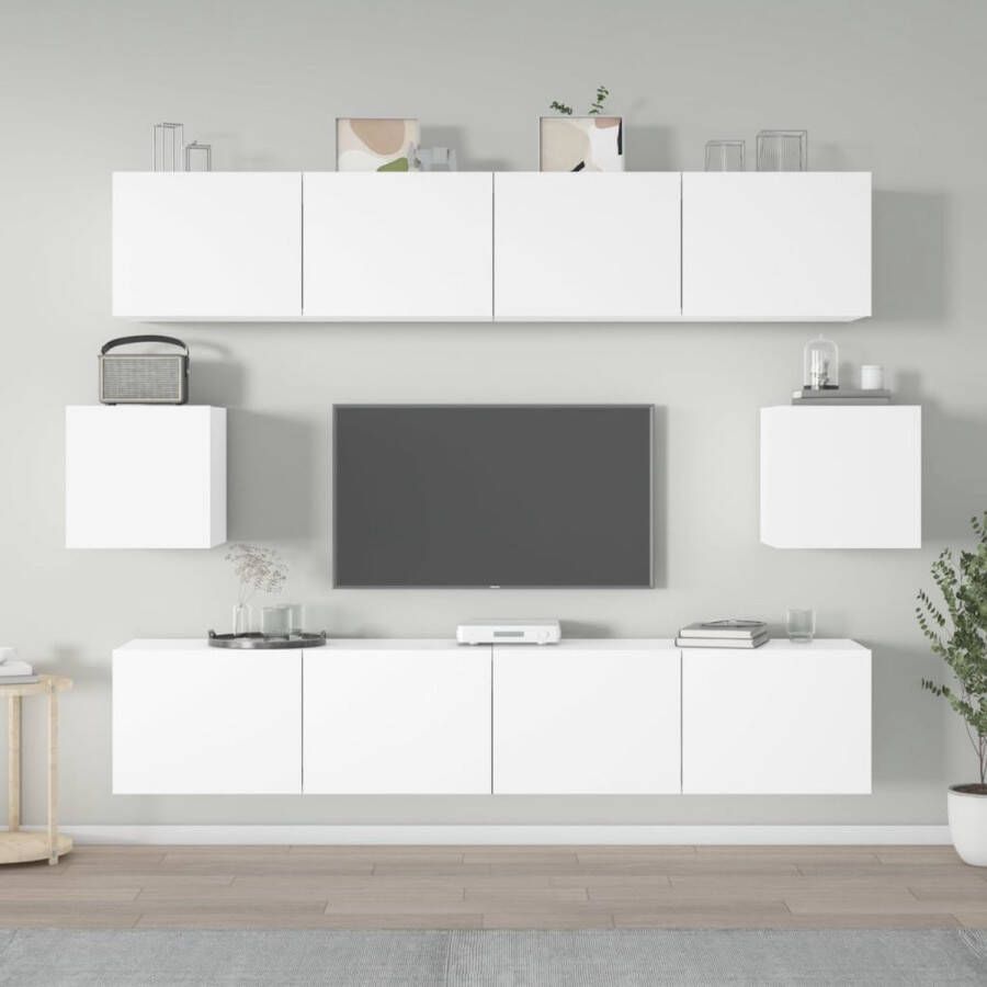 The Living Store Televisiemeubel Klassieke tv-kastenset Wit 6 stuks 80 x 30 x 30 cm 30.5 x 30 x 30 cm Bewerkt hout - Foto 2