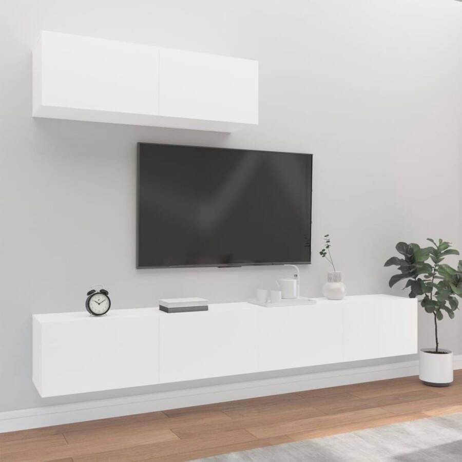 The Living Store Klassieke Televisiekastenset TV-meubel 100 x 30 x 30 cm Wit - Foto 2