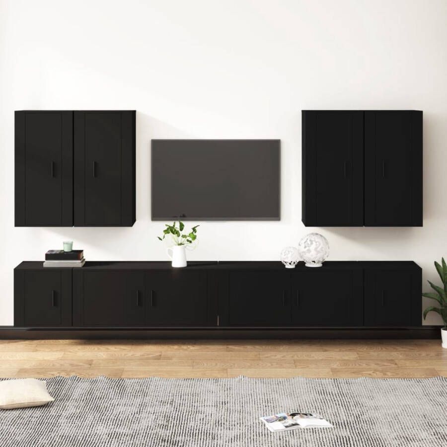 The Living Store klassieke televisiekastenset zwart 2x tv-meubel- 100x34.5x40 cm 2x tv-meubel- 40x34.5x40 cm 4x tv-meubel- 40x34.5x80 cm - Foto 2