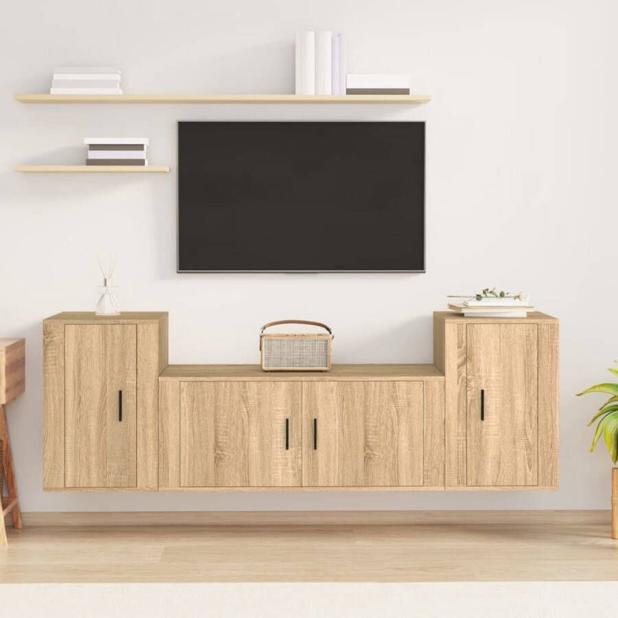 The Living Store TV-meubelset Sonoma Eiken 100x34.5x40 cm Trendy en praktisch design - Foto 2