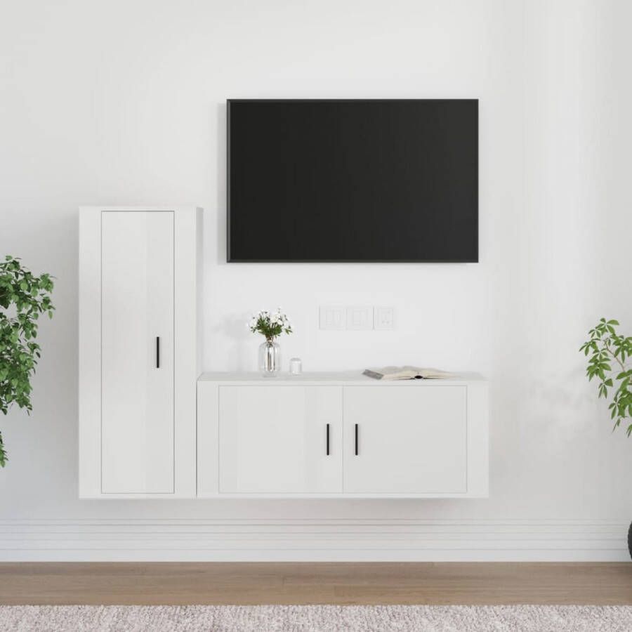 The Living Store Klassieke Televisiekastenset TV-meubel 100x34.5x40cm TV-meubel 40x34.5x100cm Hoogglans wit - Foto 2