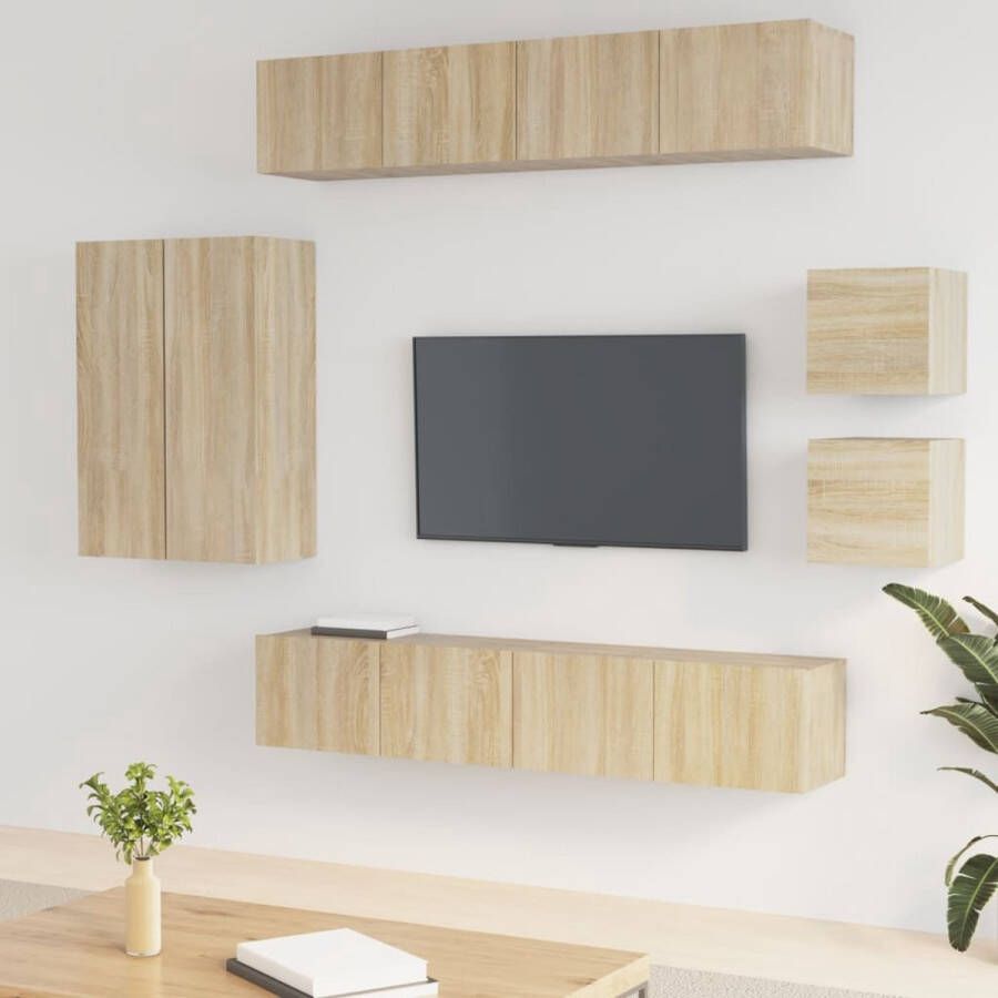 The Living Store Klassieke Televisiekastenset TV-meubel 80x30x30 cm Sonoma Eiken Wandgemonteerde functie - Foto 2