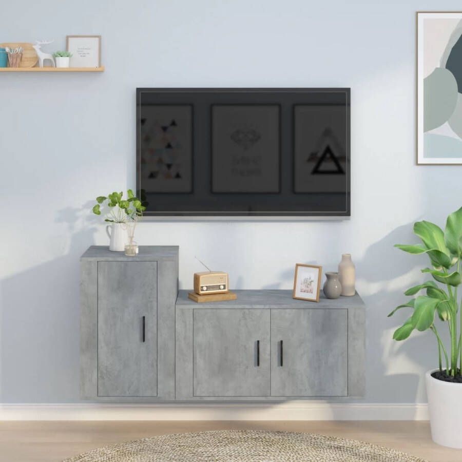 The Living Store Klassieke televisiekastenset TV-meubel 80x34.5x40cm en 40x34.5x60cm Betongrijs - Foto 2