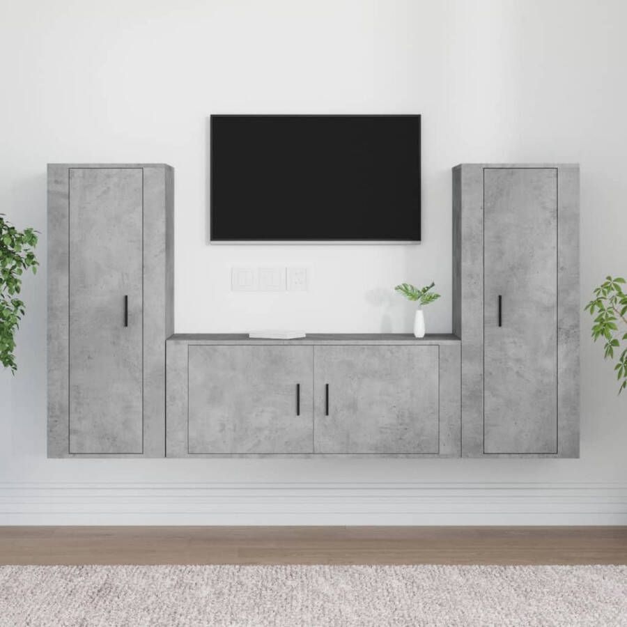 The Living Store Klassieke Televisiekastenset TV-meubel Betongrijs 100 x 34.5 x 40 cm Opbergruimte - Foto 2