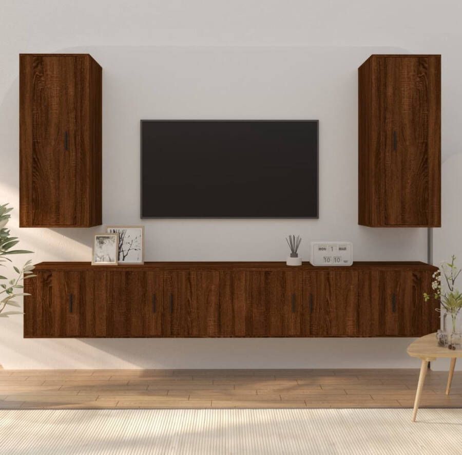The Living Store Klassieke televisiekastenset TV-meubel Bruineiken 100cm Trendy design stevig materiaal voldoende opbergruimte - Foto 2