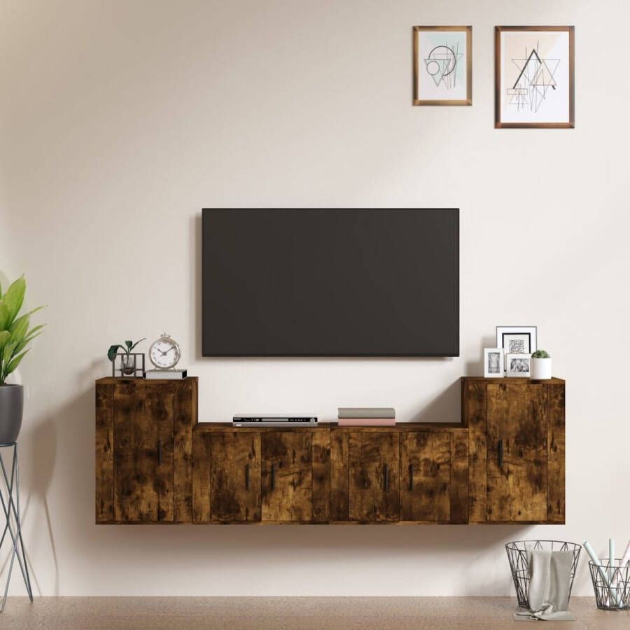 The Living Store Klassieke televisiekastenset TV-meubel Gerookt Eiken 2x 57x34.5x40 cm 2x 40x34.5x60 cm - Foto 2