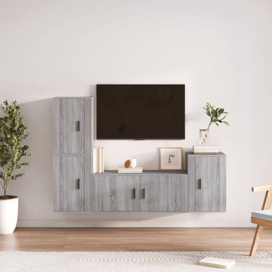 The Living Store Televisiekastenset TV-meubel 100x34.5x40cm 3x TV-meubel 40x34.5x60cm Grijs sonoma eiken - Foto 2