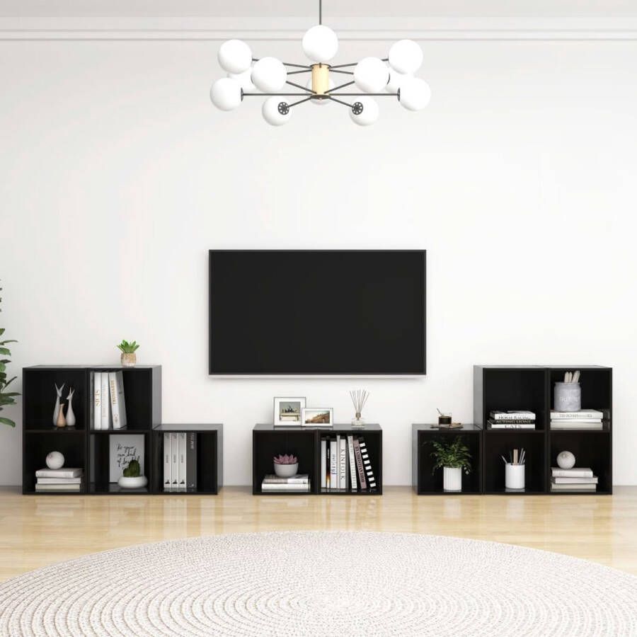 The Living Store Klassieke Televisiekastenset TV-meubel Hoogglans Zwart 37 x 35 x 37 cm 72 x 35 x 36.5 cm - Foto 2