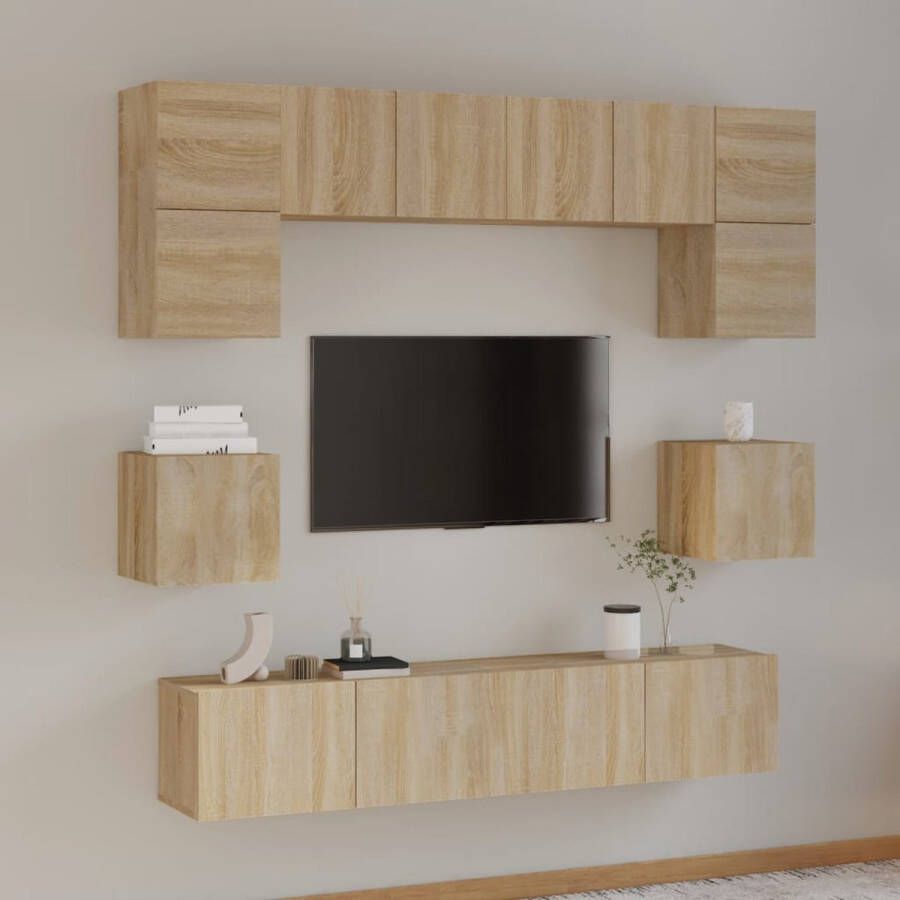 The Living Store klassieke televisiekastenset TV-meubel Sonoma eiken Stevig bewerkt hout Voldoende opbergruimte - Foto 2
