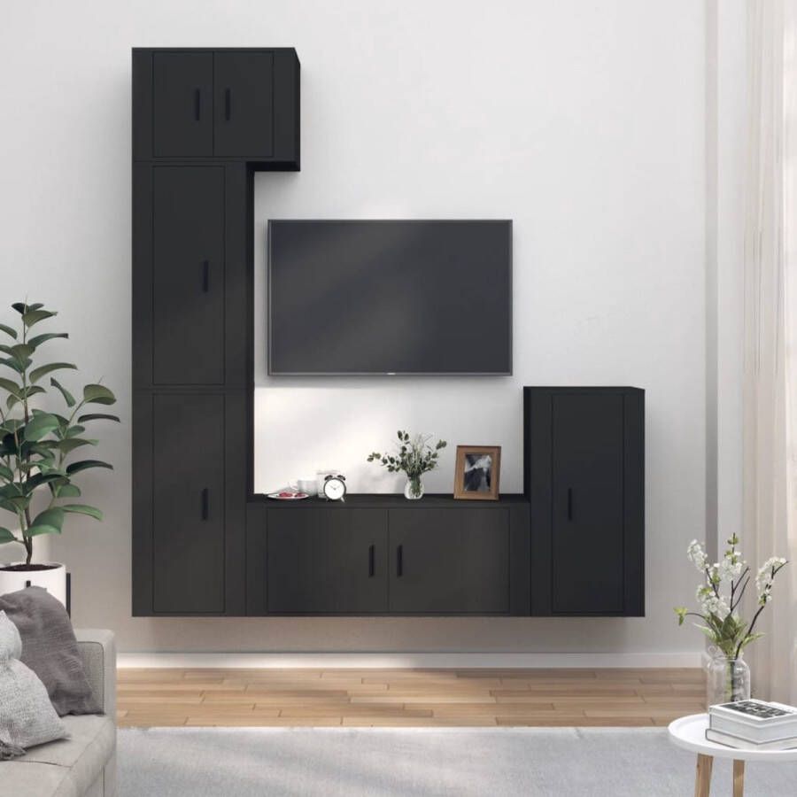 The Living Store Klassieke Televisiekastenset TV-meubel zwart 57x34.5x40cm 3x40x34.5x80cm 100x34.5x40cm - Foto 2