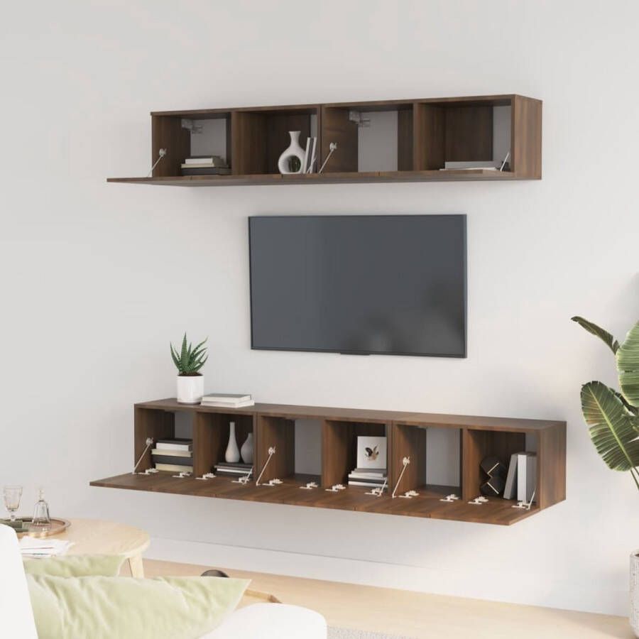 The Living Store Klassieke Televisiekastenset Tv-meubels van bewerkt hout Bruineiken 3x60x30cm 2x80x30cm - Foto 2