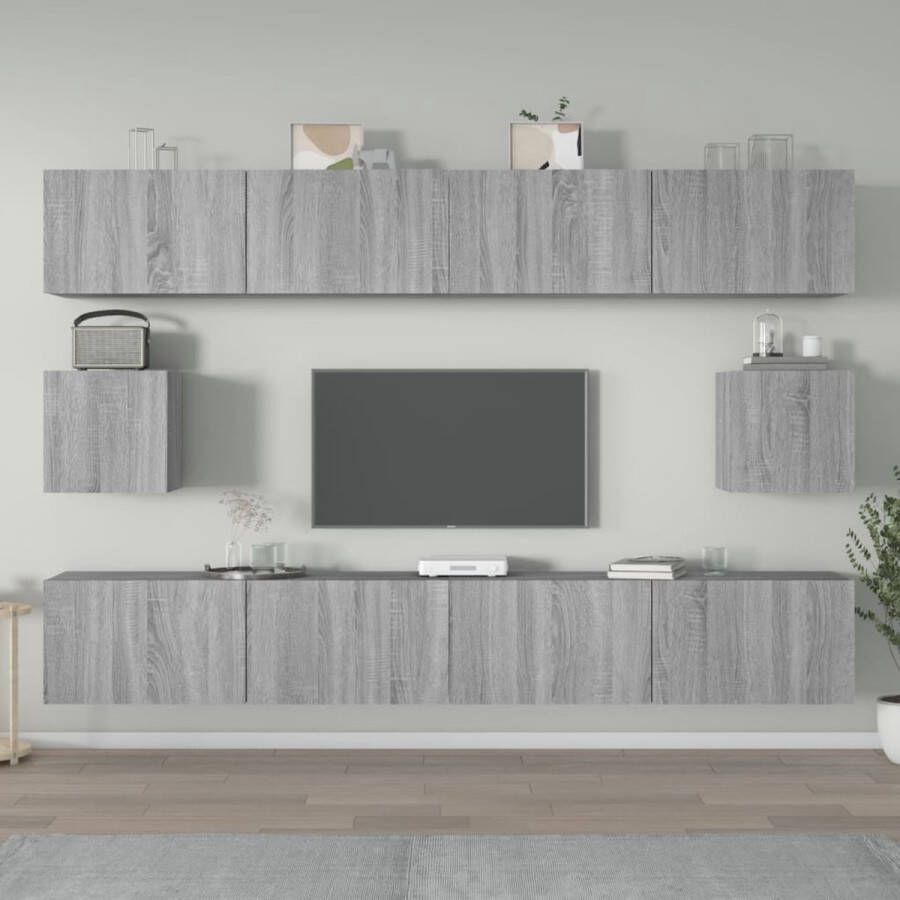 The Living Store Klassieke Televisiekastenset TV-meubels van bewerkt hout Praktisch ontwerp Grijs Sonoma Eiken 4x 100x30x30cm 2x 30.5x30x30cm - Foto 2