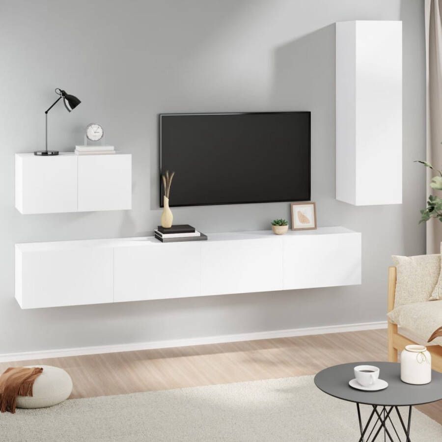 The Living Store Televisiemeubel Set Klassiek design Wandgemonteerd 100x30x30cm 60x30x30cm 30.5x30x110cm Wit - Foto 2