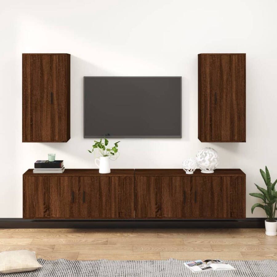 The Living Store Klassieke Televisiekastenset TV-meubelset 100x34.5x40cm 40x34.5x80cm bruineiken hoogwaardig hout - Foto 2
