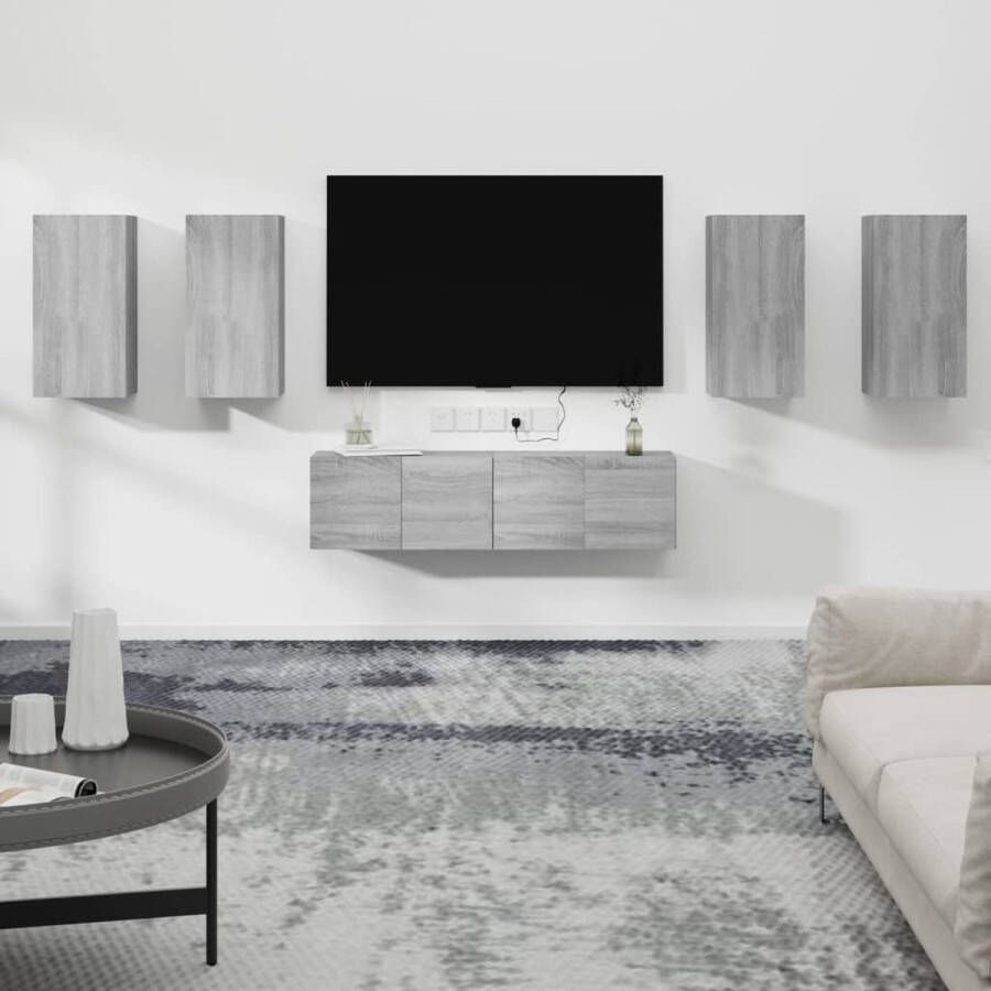 The Living Store Tv-meubelset grijs sonoma eiken 30.5 x 30 x 60 cm (groot) 60 x 30 x 30 cm (klein) - Foto 2
