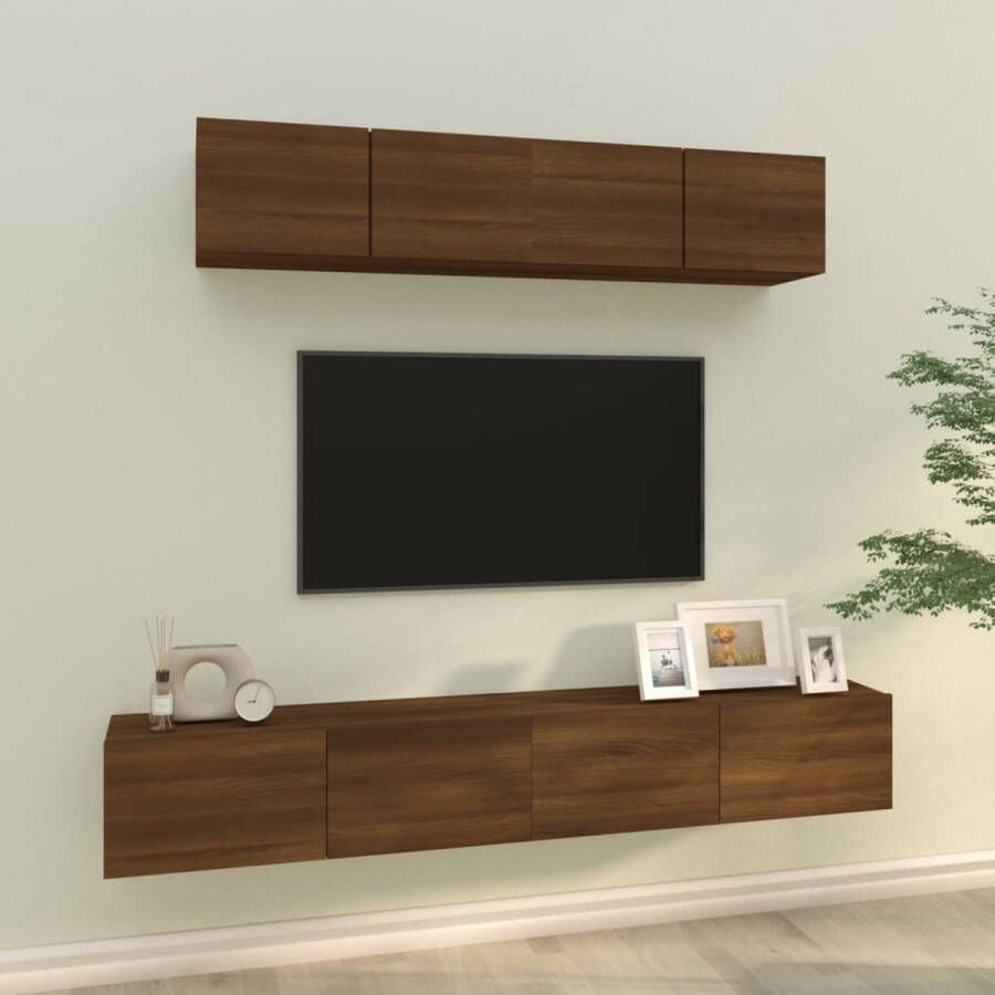 The Living Store Klassieke televisiekastenset TV-meubelset wandgemonteerd bruineiken 2x 60x30x30cm 2x 80x30x30cm - Foto 2