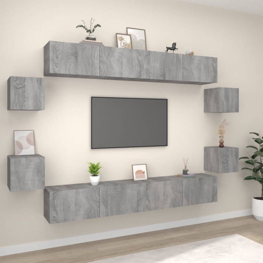 The Living Store Televisiekastenset klassiek tv-meubel 100 x 30 x 30 cm Ken- wandgemonteerd Kleur- grijs sonoma eiken Materiaal- bewerkt hout - Foto 2