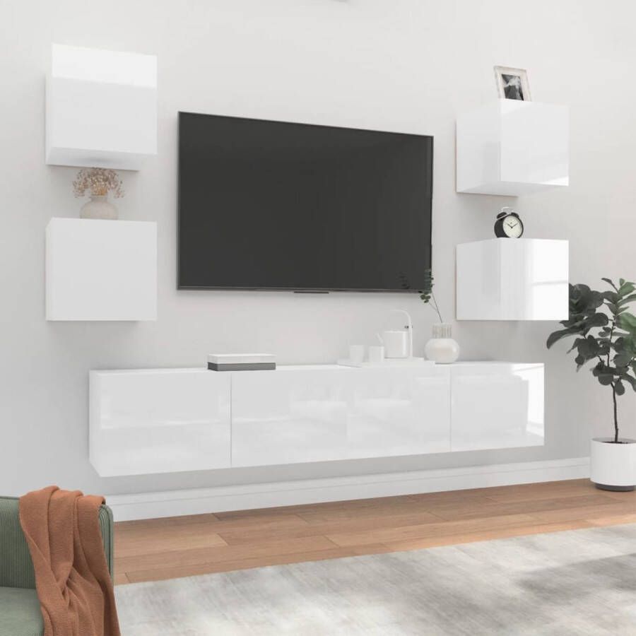 The Living Store Klassieke Televisiekastenset TV-meubelset Wandgemonteerde functie Hoogglans wit Hoge kwaliteit - Foto 2