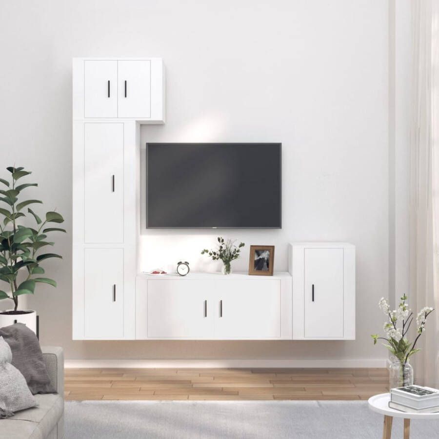 The Living Store TV-meubelset Klassiek Wandgemonteerd Wit 57x34.5x40 cm 100x34.5x40 cm 40x34.5x60 cm 40x34.5x80 cm - Foto 2