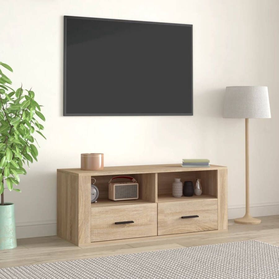 The Living Store Klassieke TV-kast 100 x 35 x 40 cm Stevig hout Opbergruimte Sonoma eiken